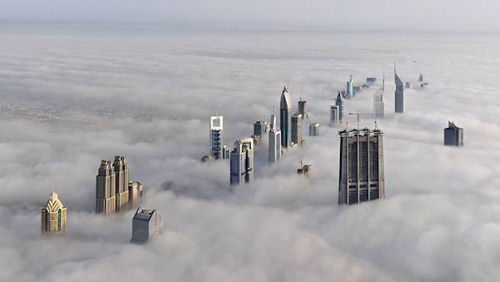 This photo was taken from the world's tallest building, the Burj Dubai at 2,620 feet.
