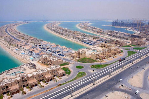 The manmade Palm Jumeirah Island in Dubai